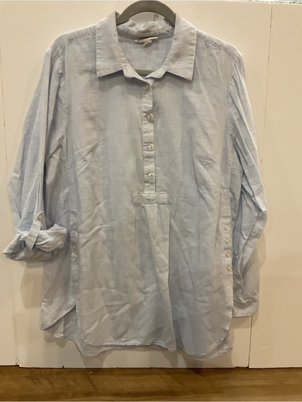 Westport Light Blue Long‑Sleeve Popover Tunic — Size 1X